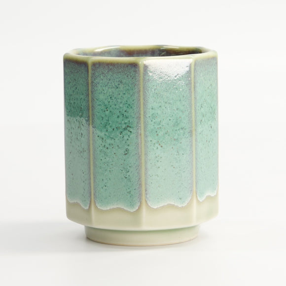 White and Aqua Glazed ceramic tea cup