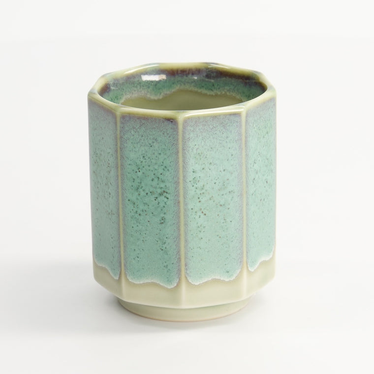 White and Aqua Glazed ceramic tea cup