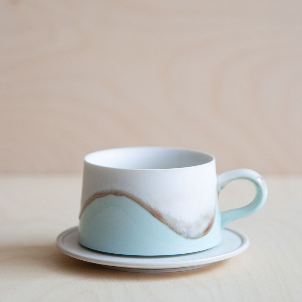 Porcelain Jade&White Glaze Coffee Mug with plate