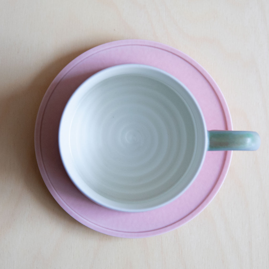 Porcelain Green Blue Pink Glaze Coffee mug with plate