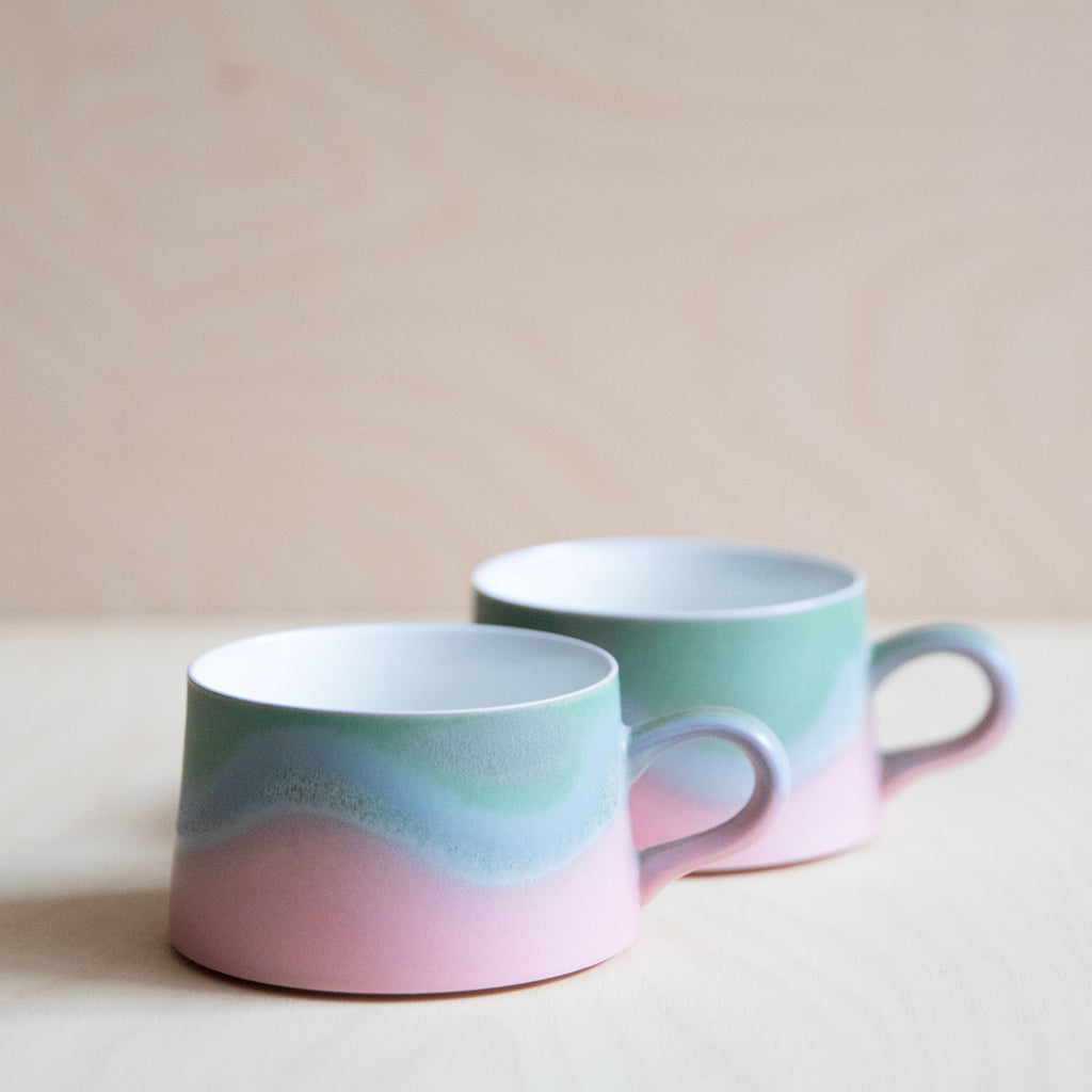 Porcelain Green Blue Pink Glaze Coffee mug