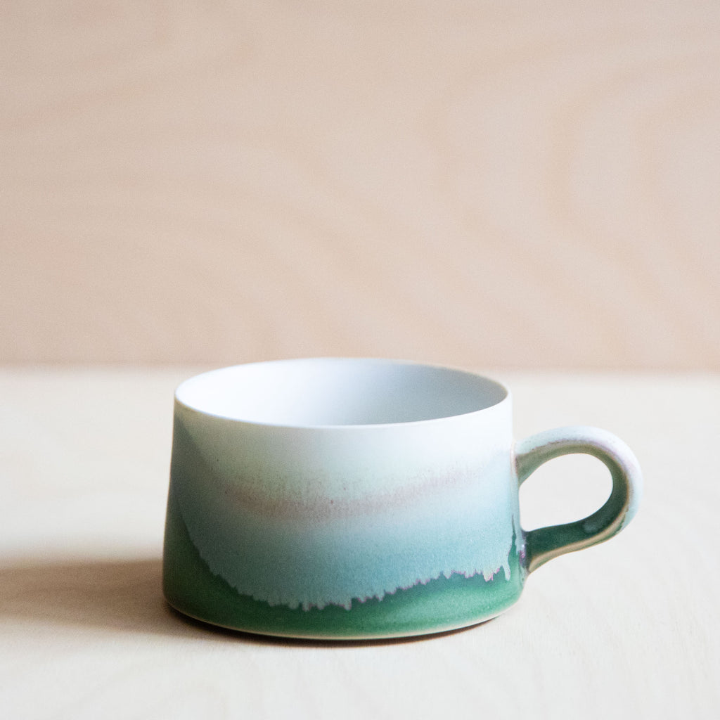 Porcelain Mountain Forest Green Glaze Coffee Cup