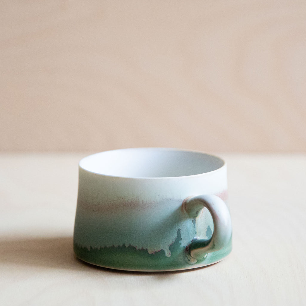 Porcelain Mountain Forest Green Glaze Coffee Cup