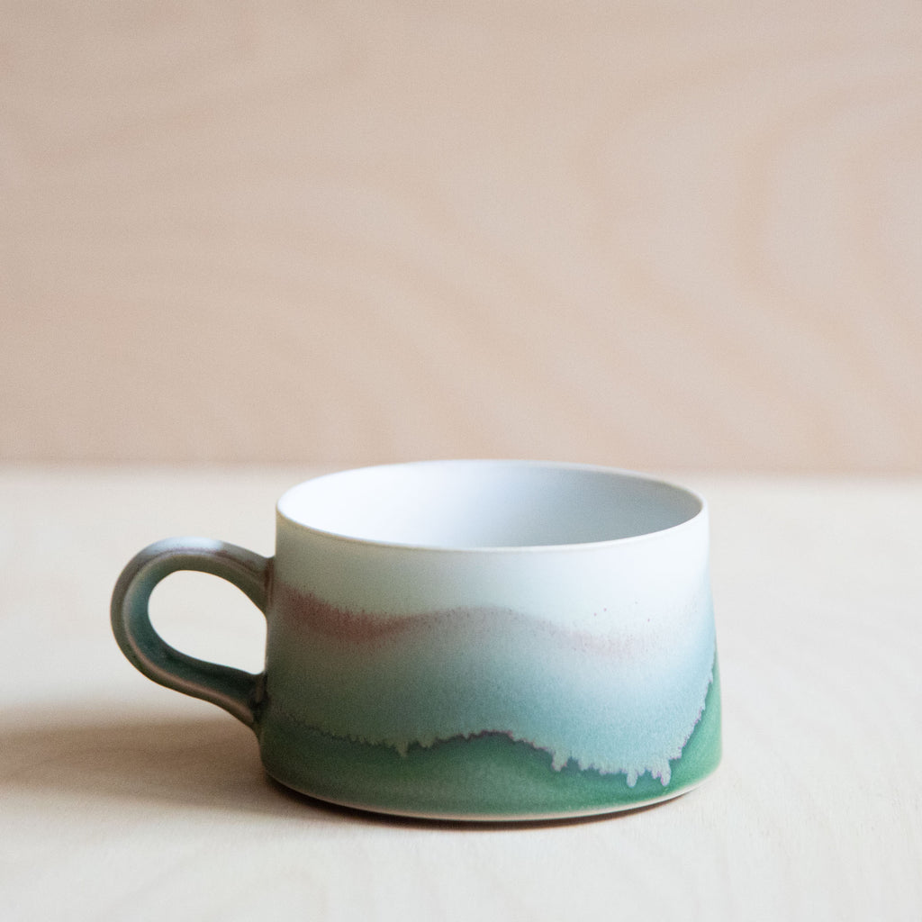 Porcelain Mountain Forest Green Glaze Coffee Cup