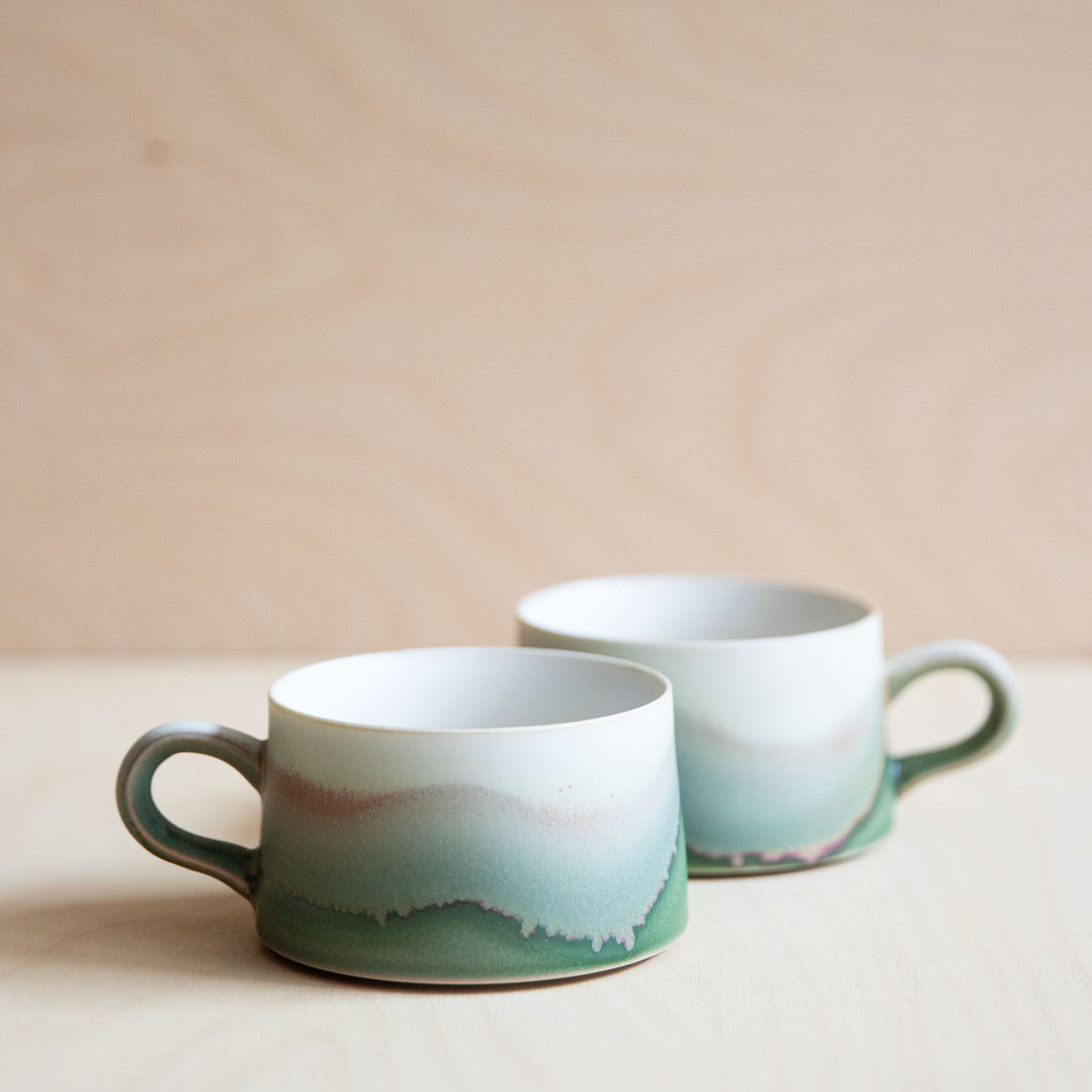 Porcelain Mountain Forest Green Glaze Coffee Cup