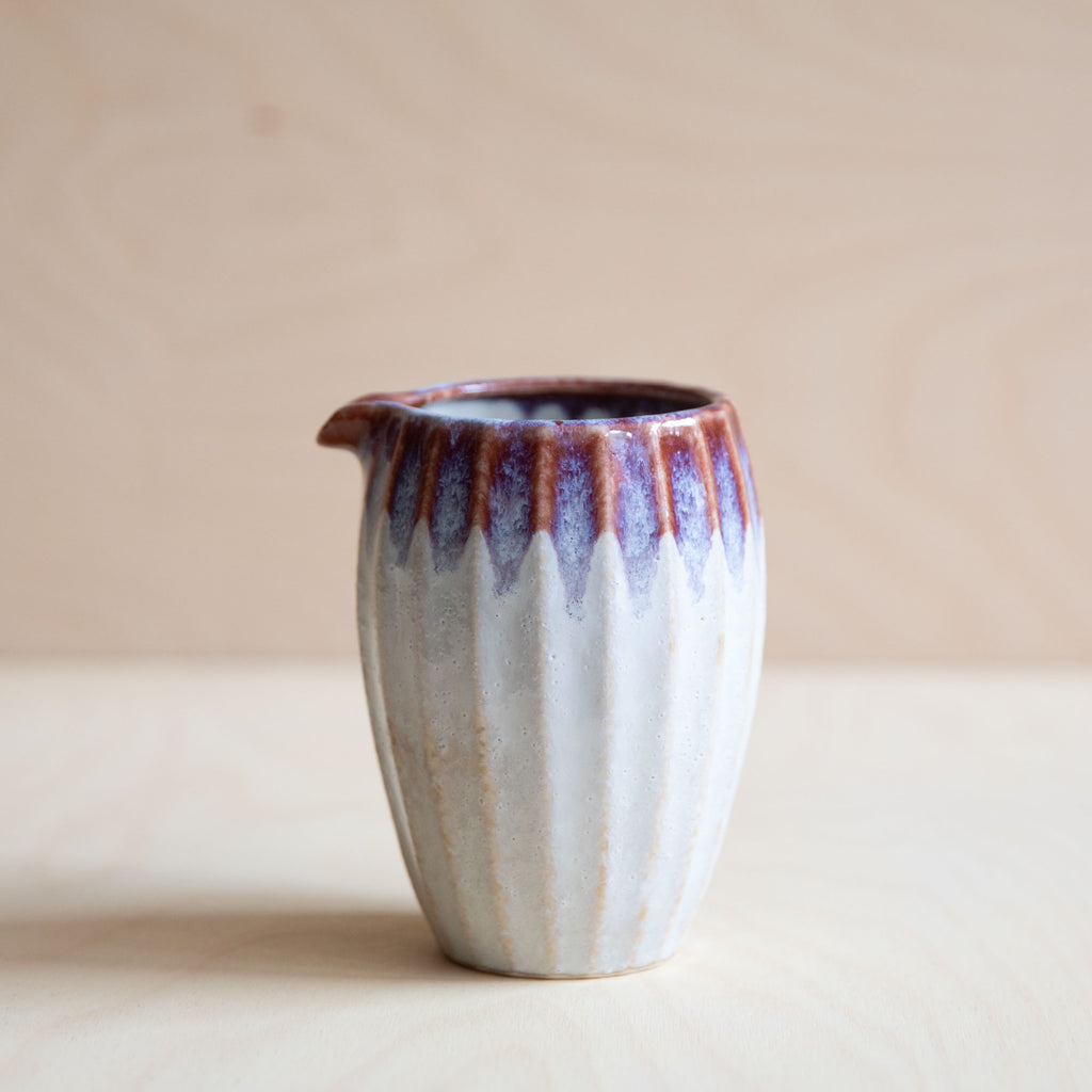 Faceted Sake Jug - Plum and White