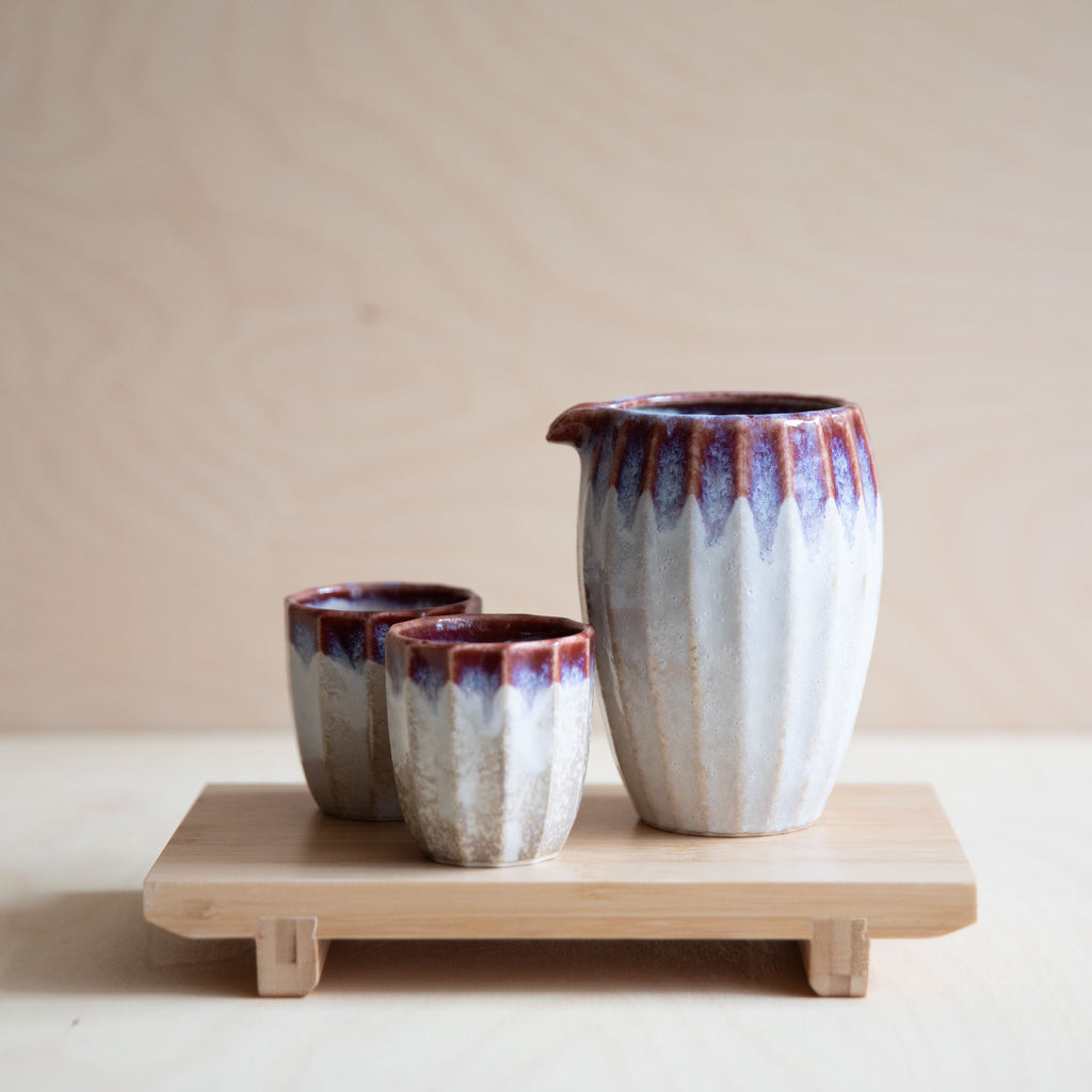 Faceted Sake Jug - Plum and White