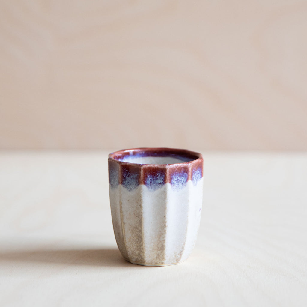 Faceted Sake Cup - Plum and White