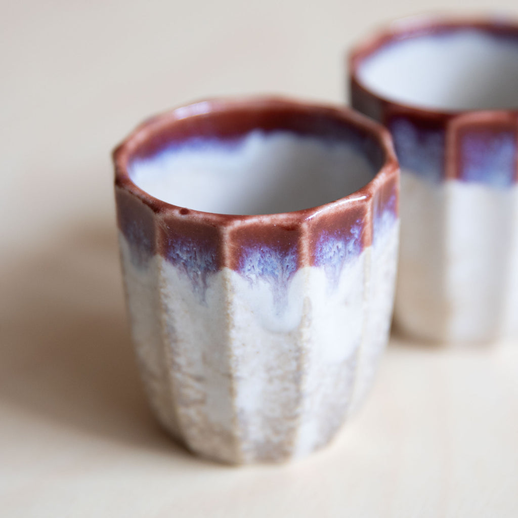 Faceted Sake Cup - Plum and White