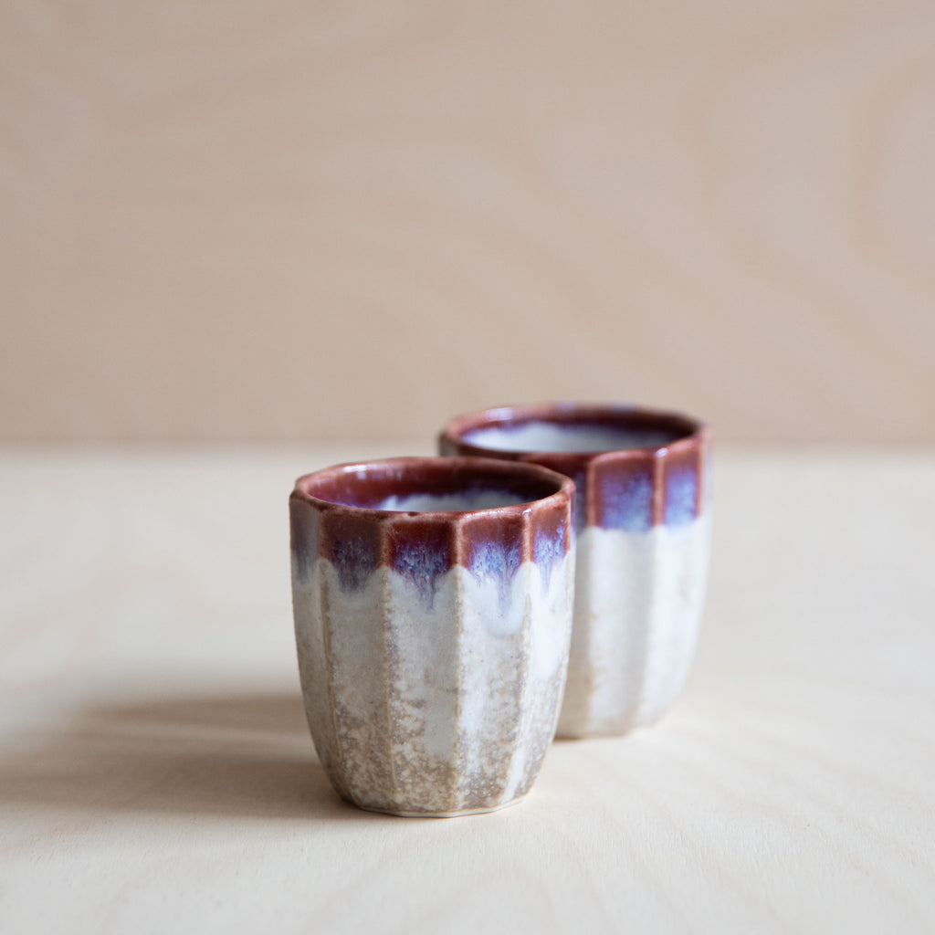 Faceted Sake Cup - Plum and White