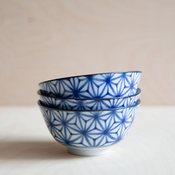 Indigo Ikat Ceramic Bowl Medium - Starburst