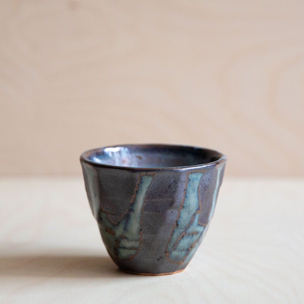 Faceted Blue and Brown Cup