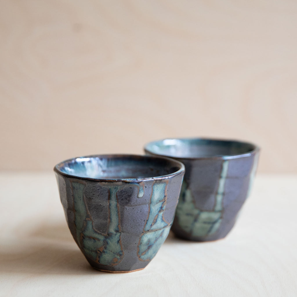 Faceted Blue and Brown Cup