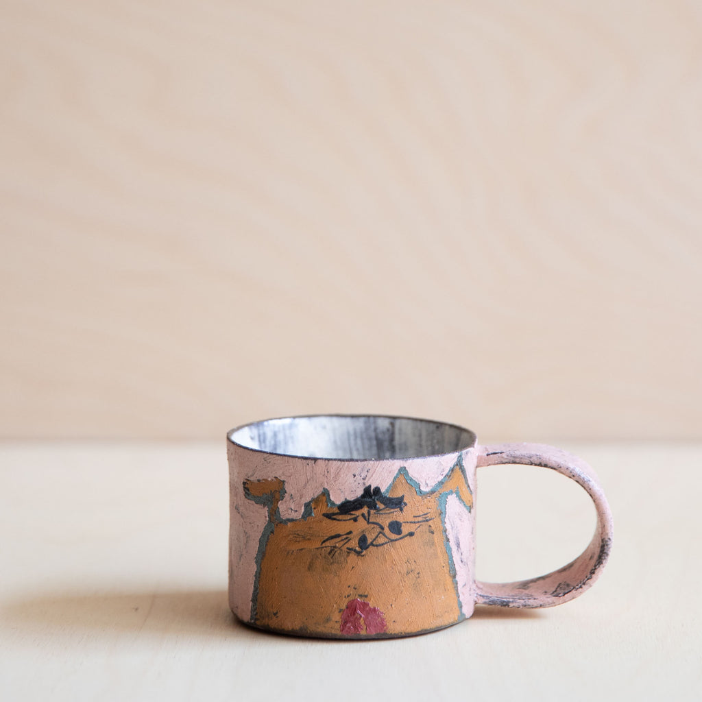 Pink & Orange Cat Small Ceramic Mug