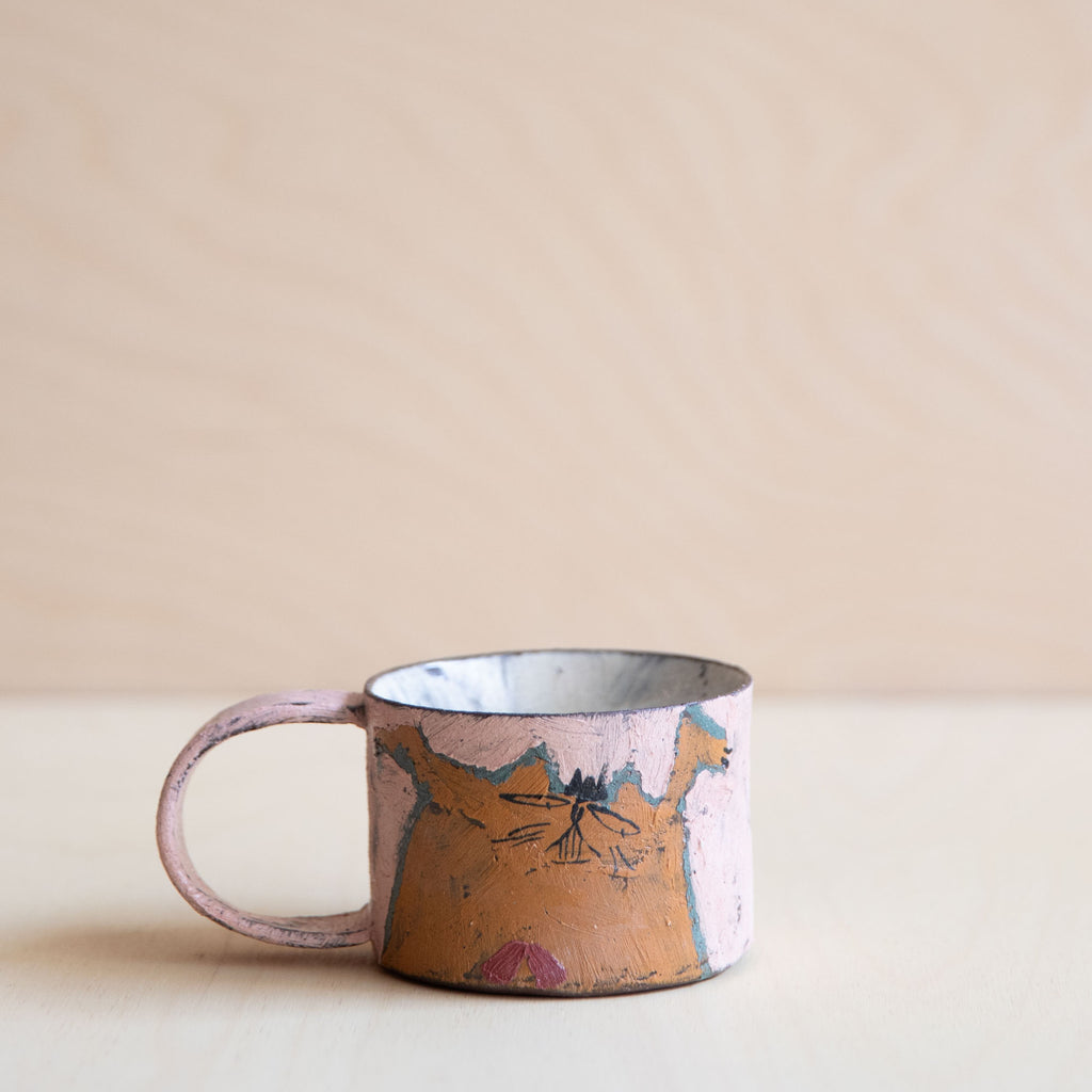 Pink & Orange Cat Small Ceramic Mug