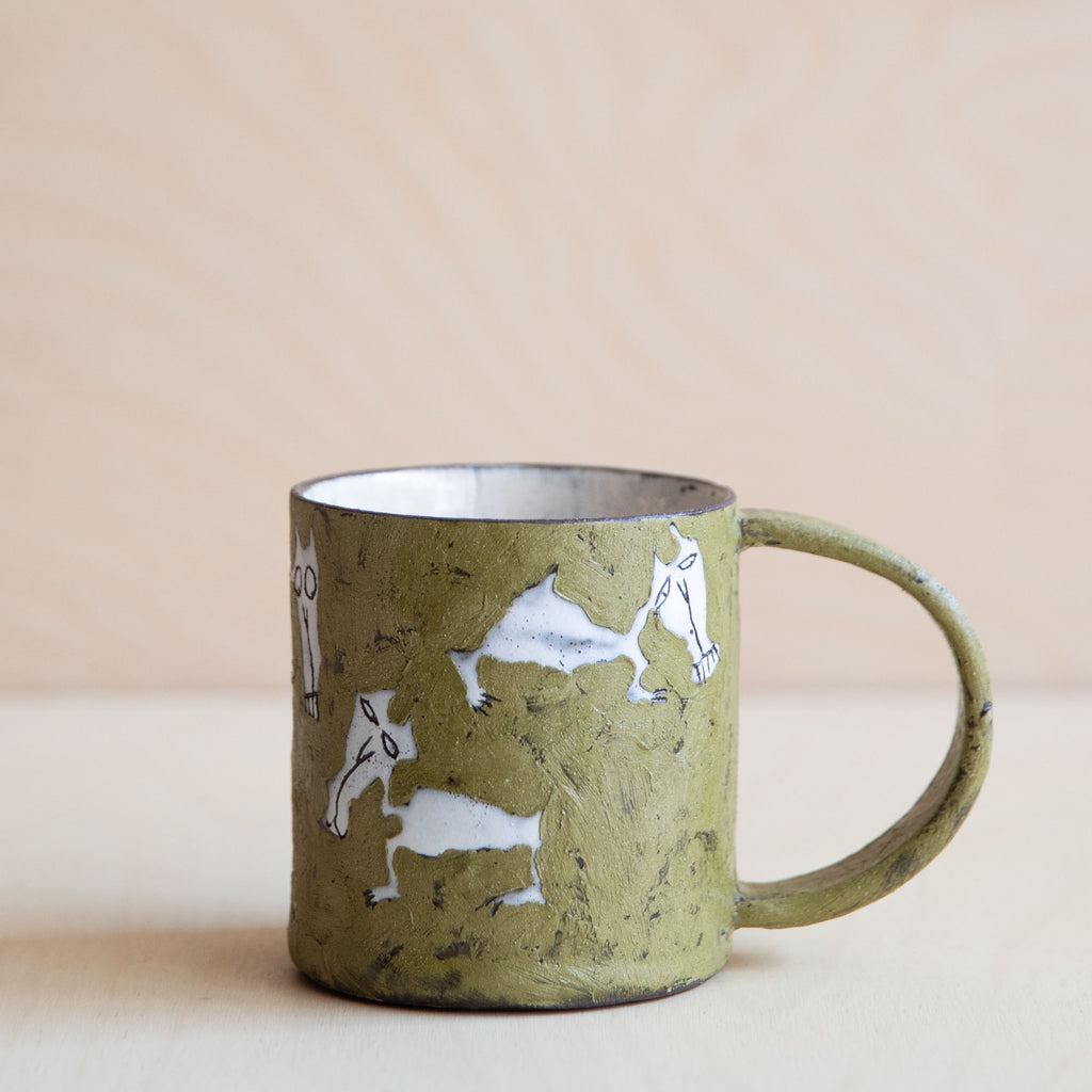 Green & White Cat Ceramic Mug