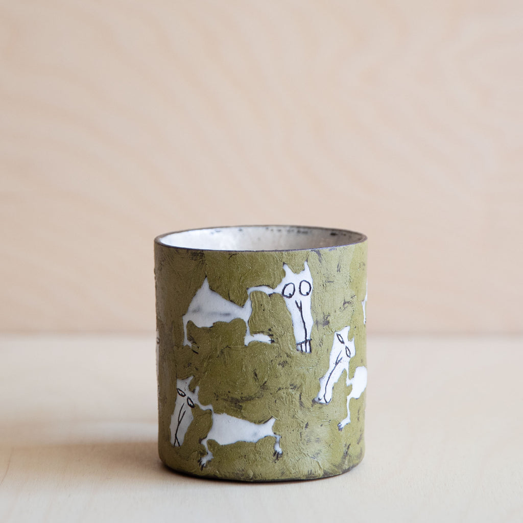 Green & White Cat Ceramic Mug