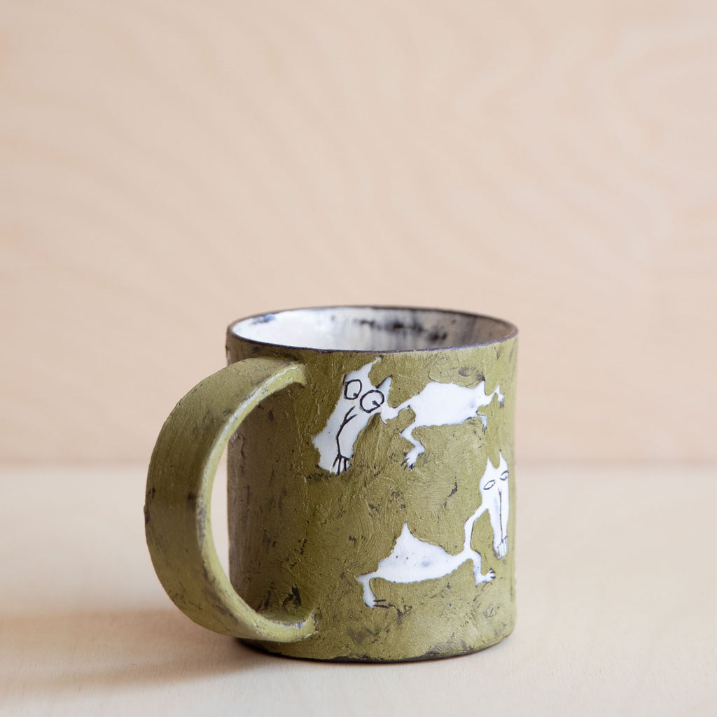 Green & White Cat Ceramic Mug