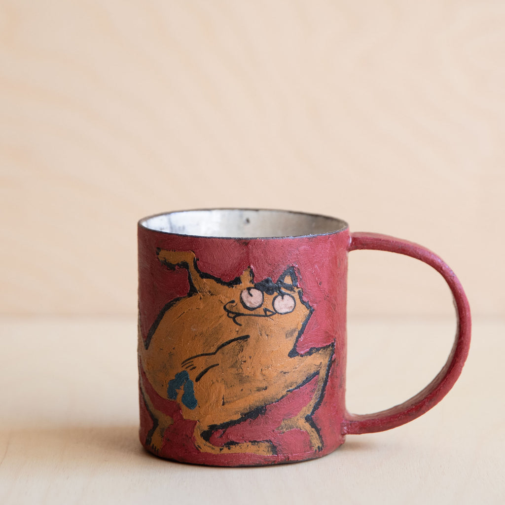 Red & Orange Cat Ceramic Mug