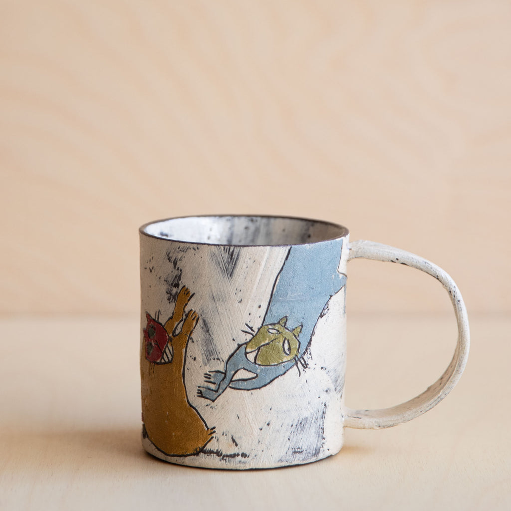 White & Multi Colour Cat Ceramic Mug