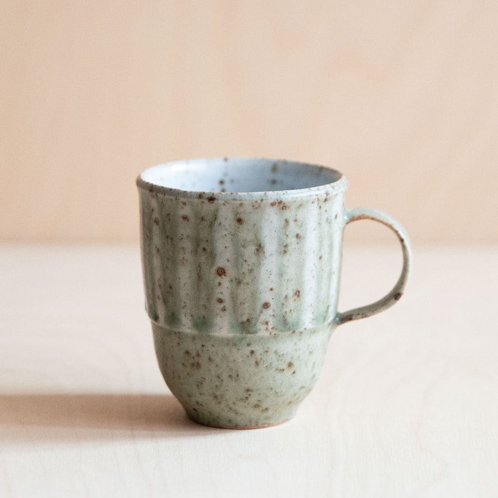 Pale Tall Ceramic Mug with stripes 01 by Wang Xinghua