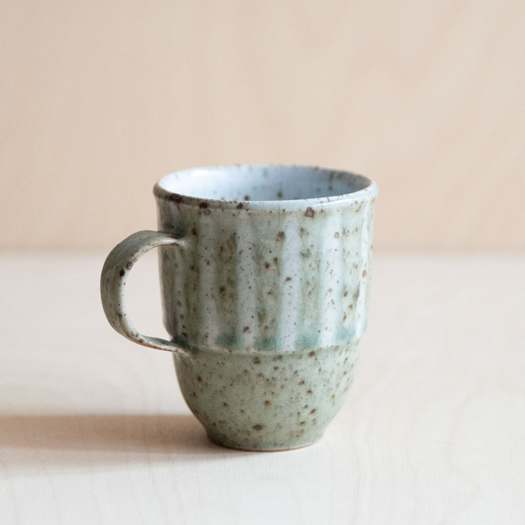 Pale Tall Ceramic Mug with stripes 01 by Wang Xinghua