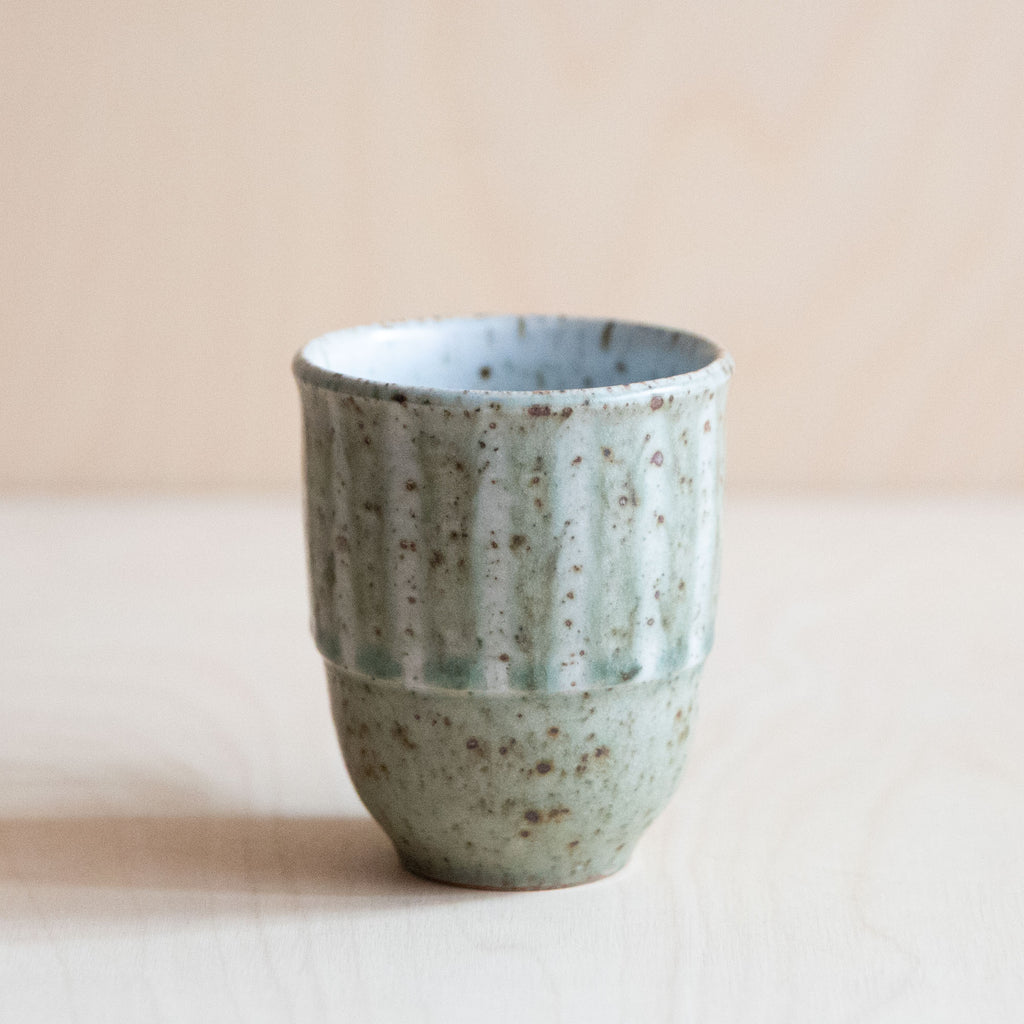 Pale Tall Ceramic Mug with stripes 02 by Wang Xinghua