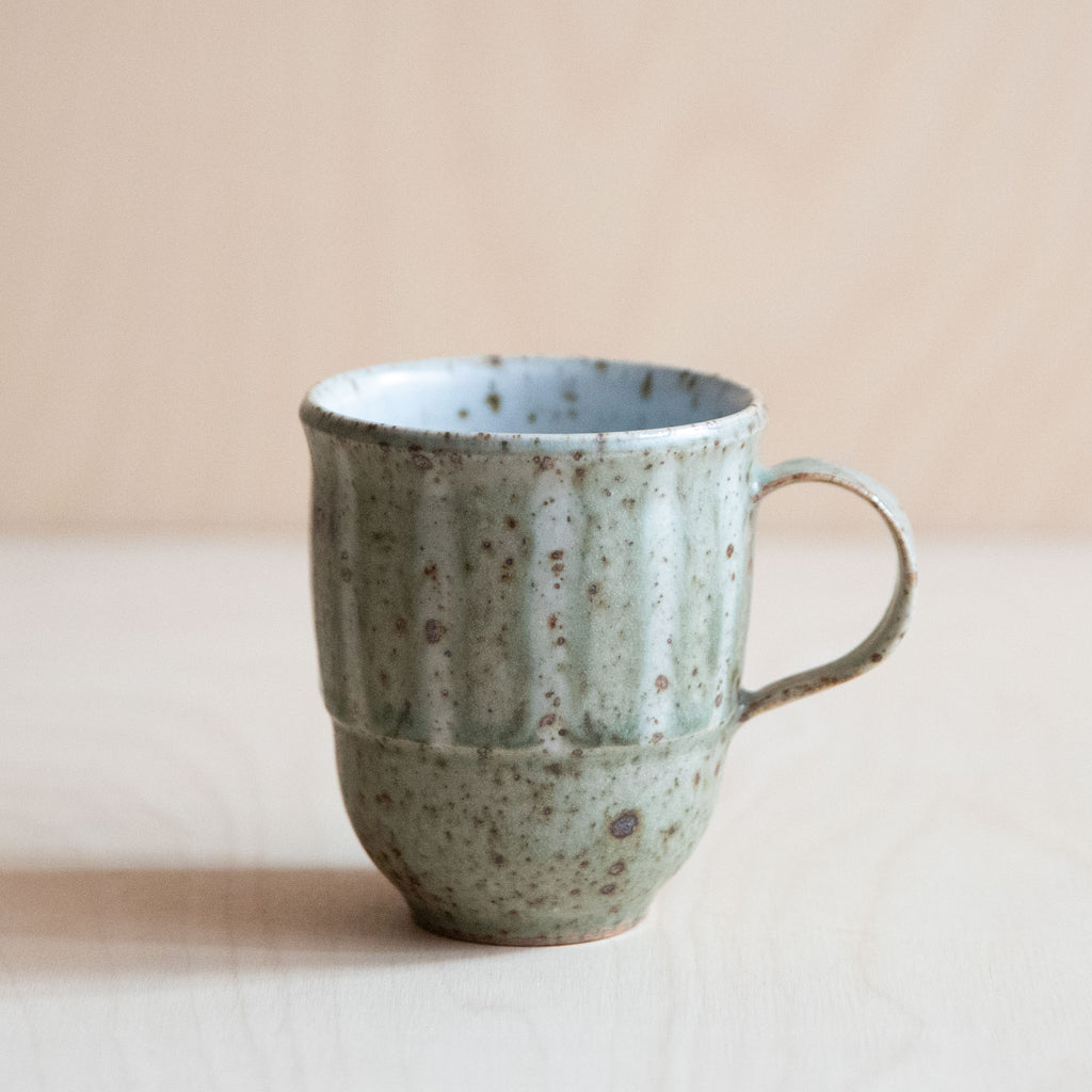 Pale Tall Ceramic Mug with stripes 02 by Wang Xinghua