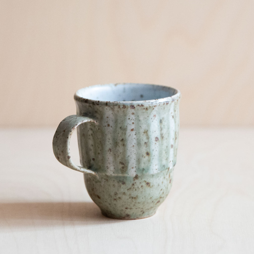 Pale Tall Ceramic Mug with stripes 02 by Wang Xinghua