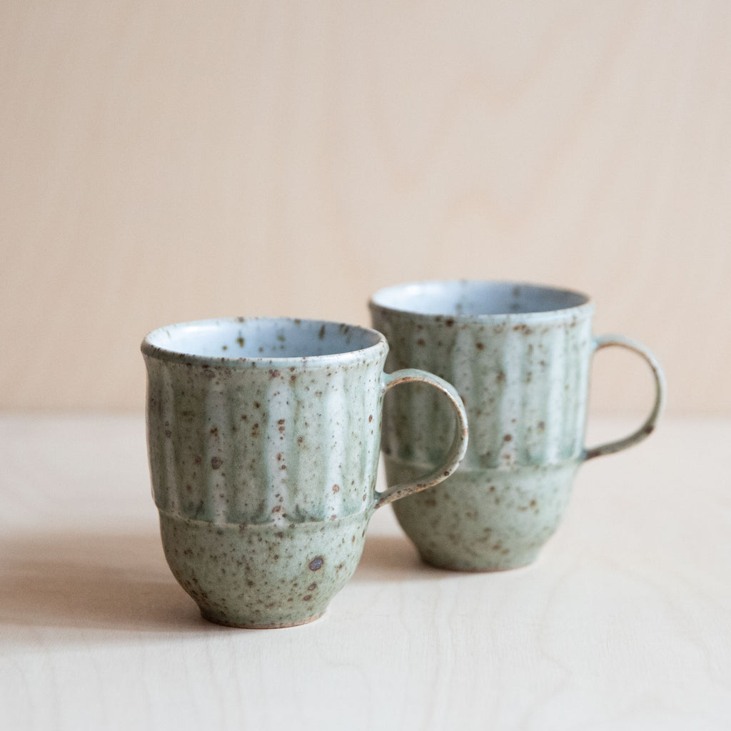 Pale Tall Ceramic Mug with stripes 02 by Wang Xinghua