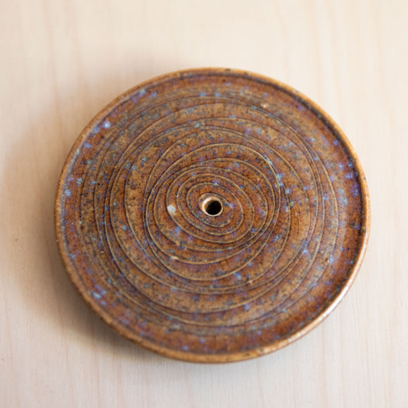 Brown Swirl Blue speckle Ceramic Incense Holder 01 Wang Xinghua