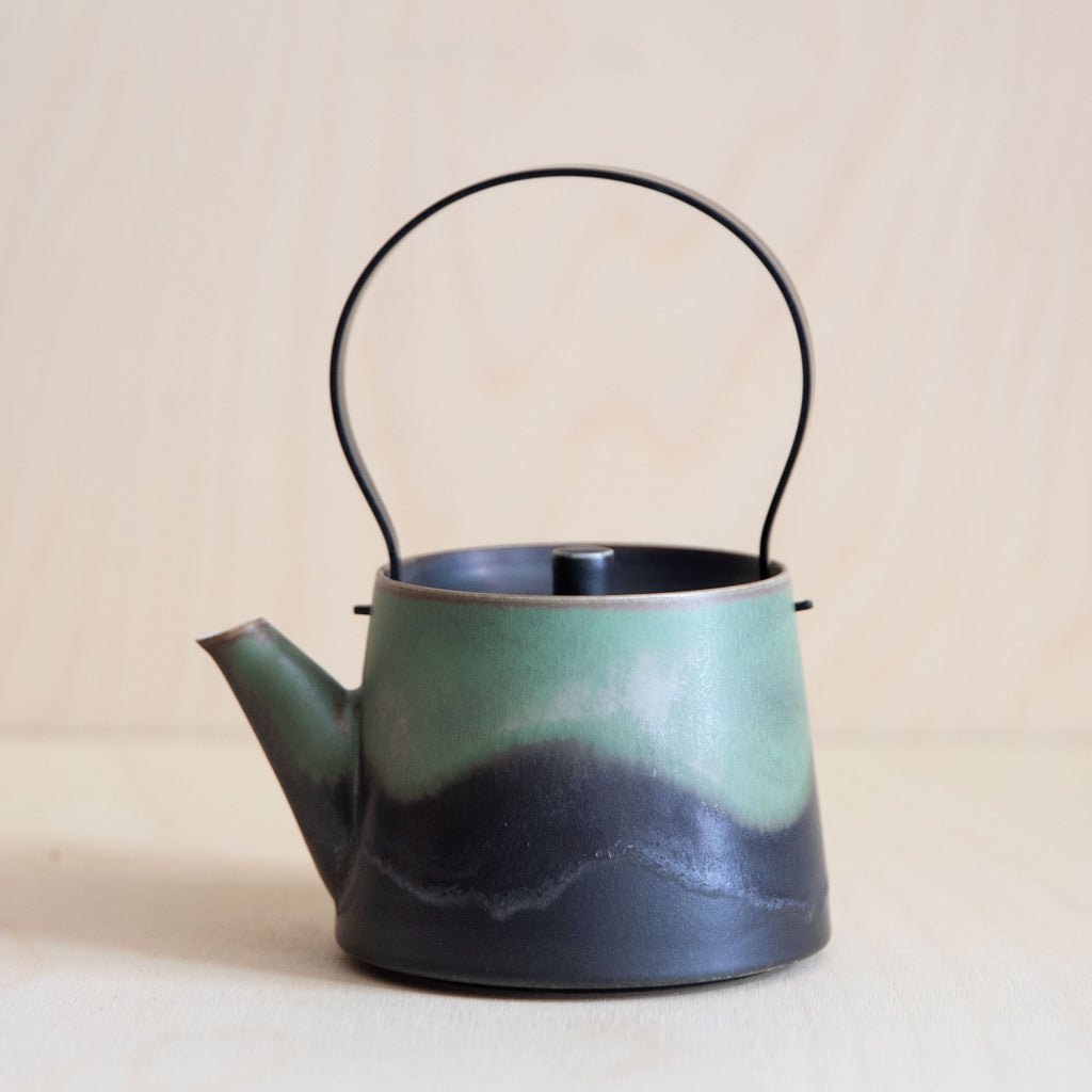 Porcelain Mountain Glaze Teapot from Jingdezhen metal handle