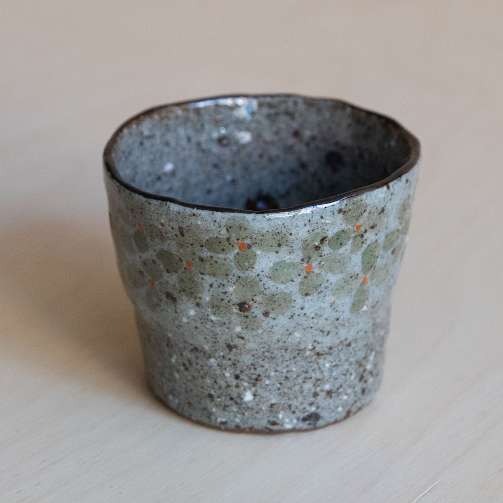 Coarse Clay Cups with Band of Flowers 01 by Zhang Min