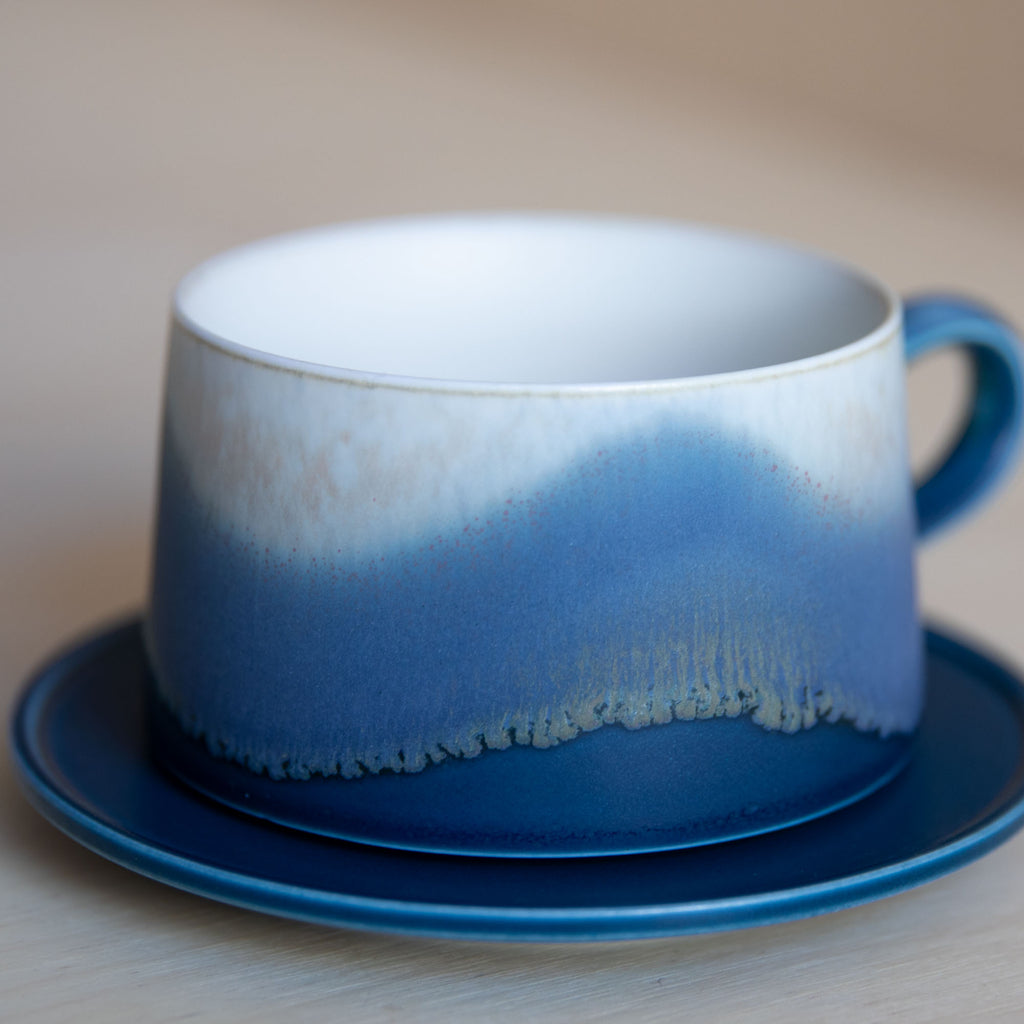 Porcelain Mountain Sea Glaze Coffee Mug with plate