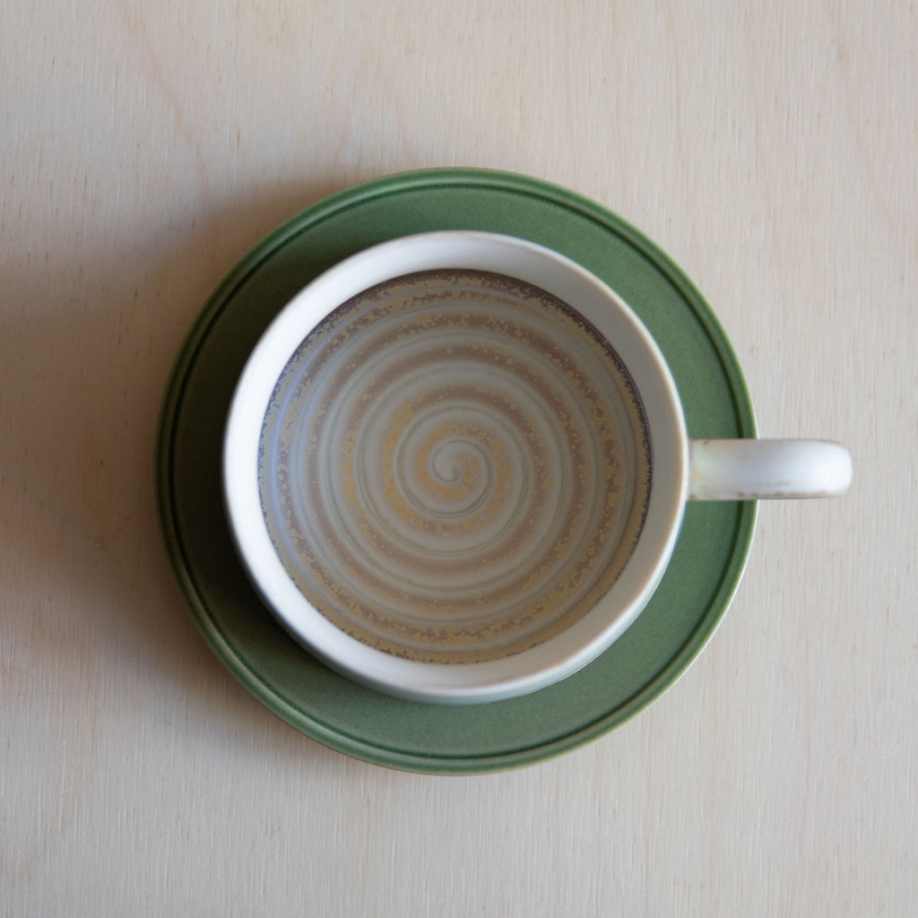 Porcelain Mountain Forest Green Glaze Coffee Cup with Plate