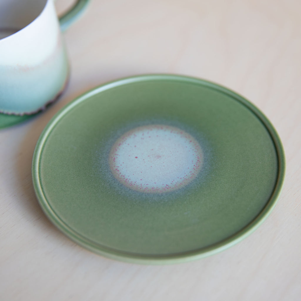 Porcelain Mountain Forest Green Glaze Coffee Cup with Plate