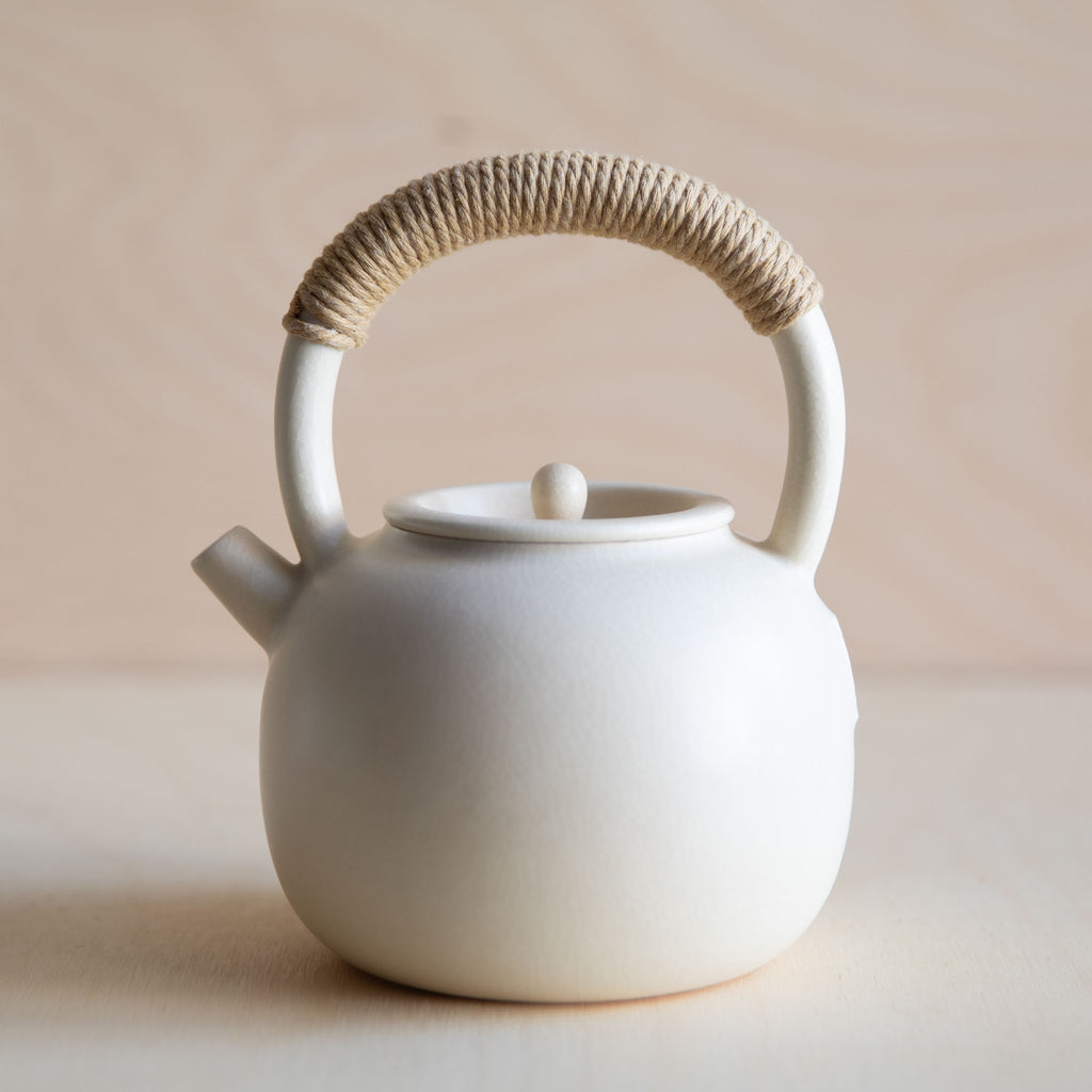 Ceramic Teapot white top handle