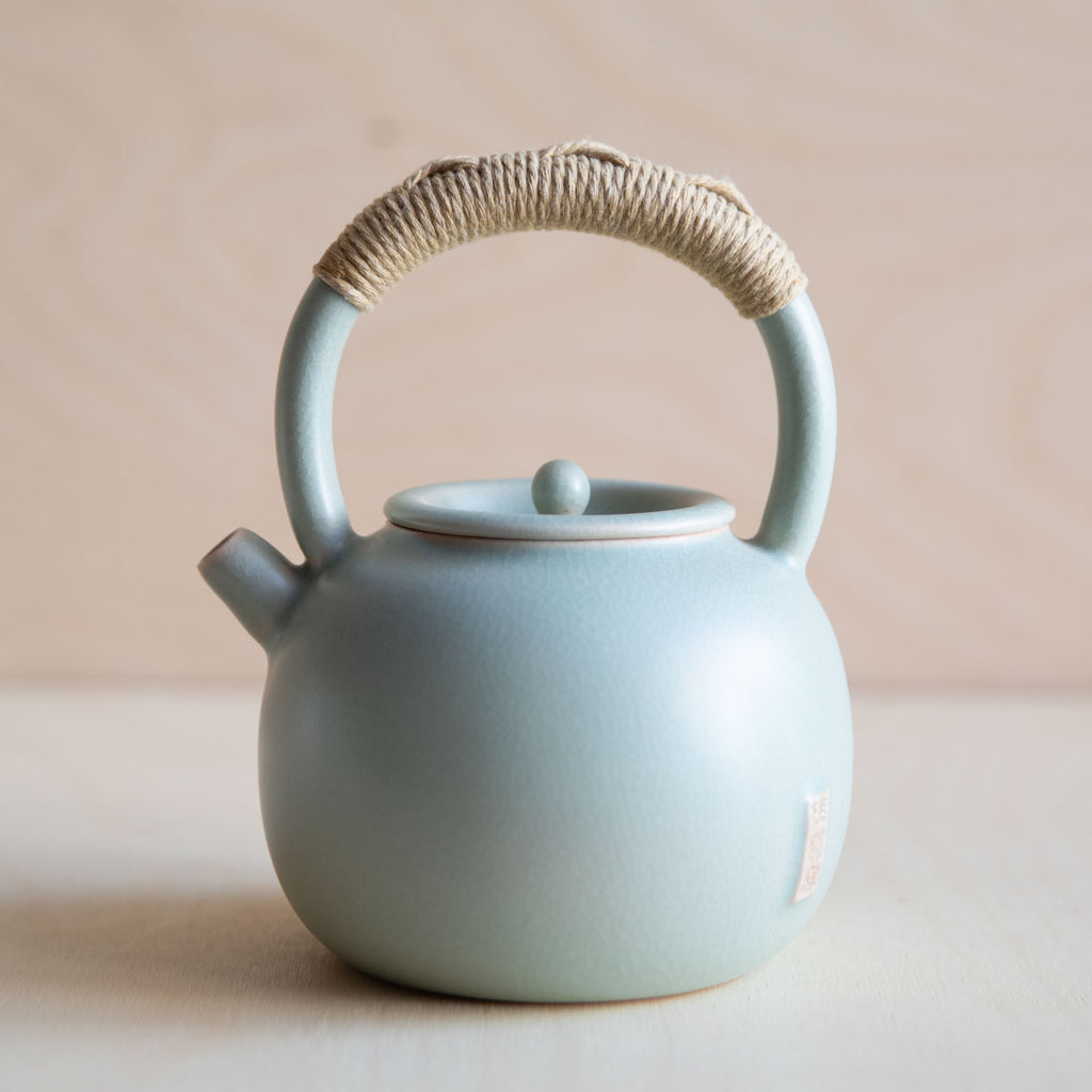 Ceramic Teapot jade blue top handle