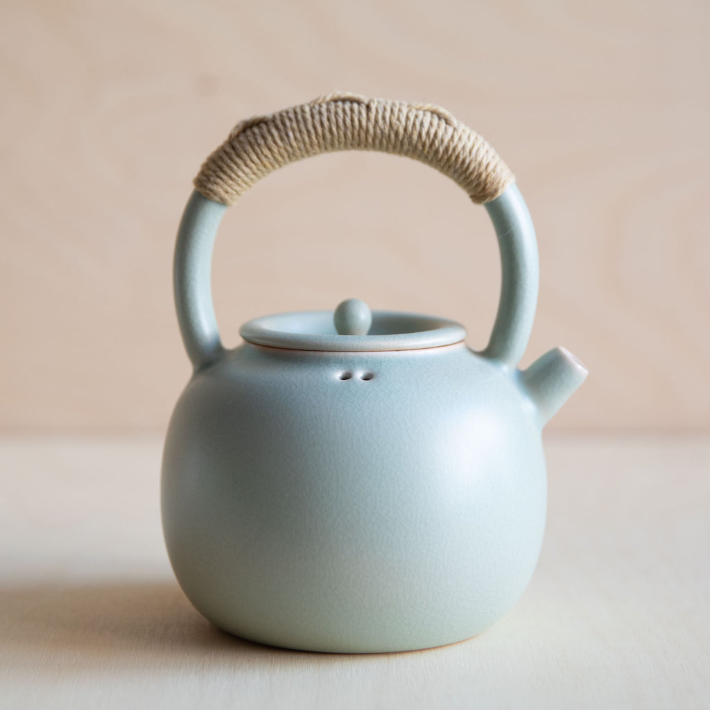 Ceramic Teapot jade blue top handle