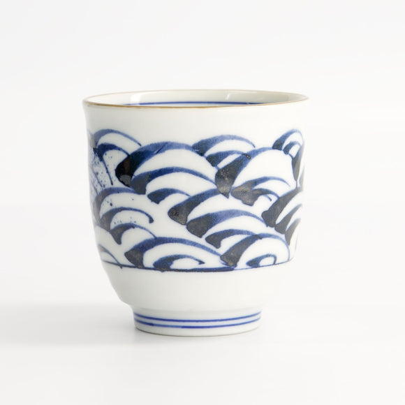 Hand painted blue wave tea cup