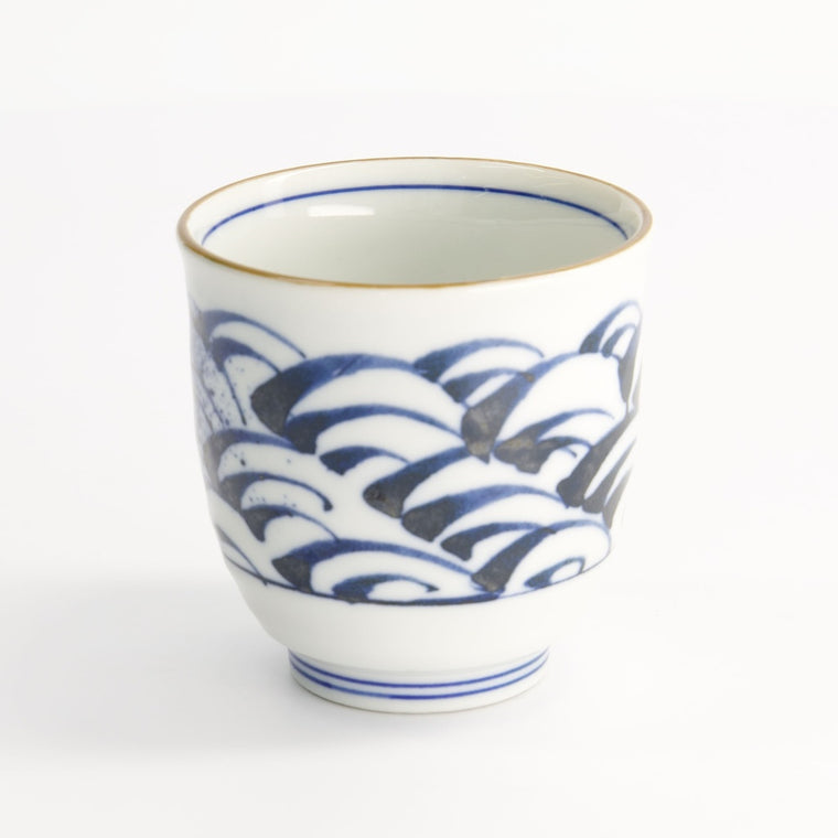 Hand painted blue wave tea cup