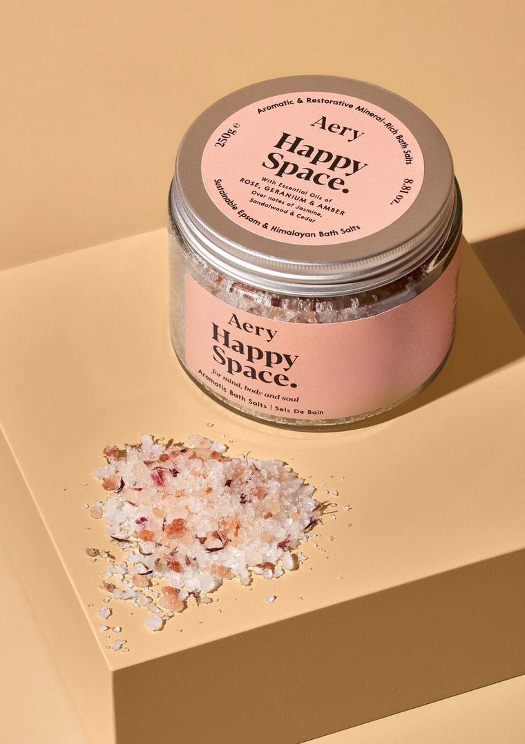 Happy Space Bath Salts -Rose Geranium and Amber