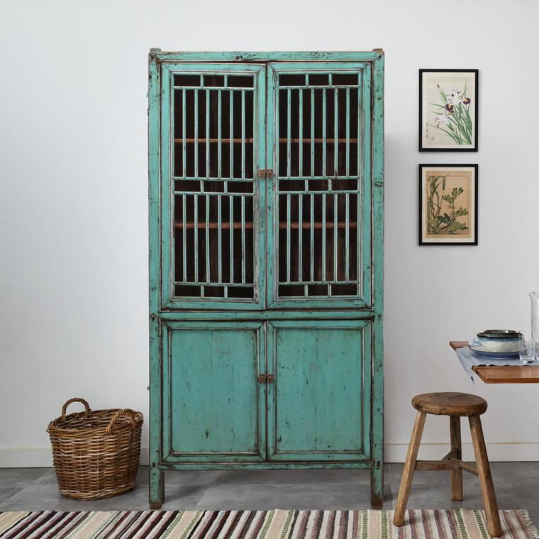 Blue vintage chinese cabinet from Jiangsu