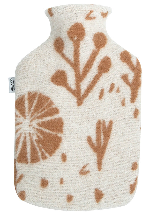 Wool Cover Hot Water Bottle - Cognac white