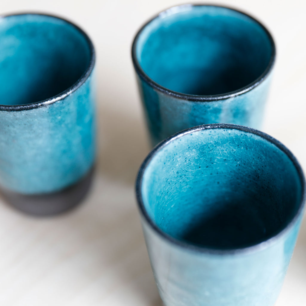 Set of Four Turquoise Japanese Teacups