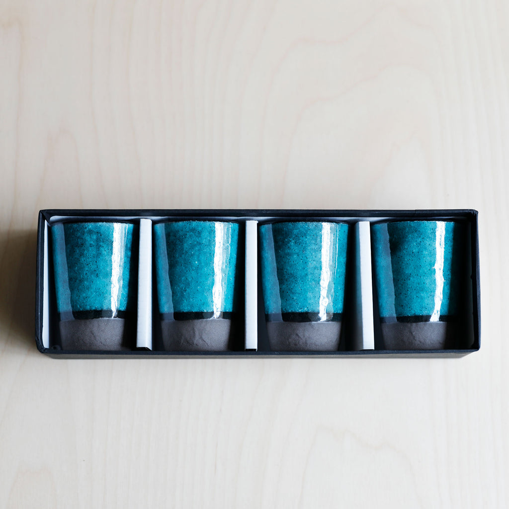 Set of Four Turquoise Japanese Teacups