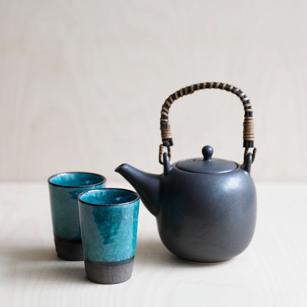 Set of Four Turquoise Japanese Teacups