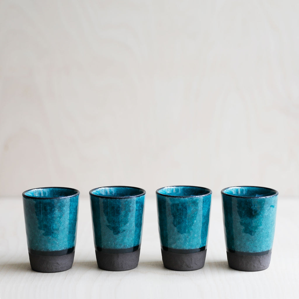 Set of Four Turquoise Japanese ceramic Teacups