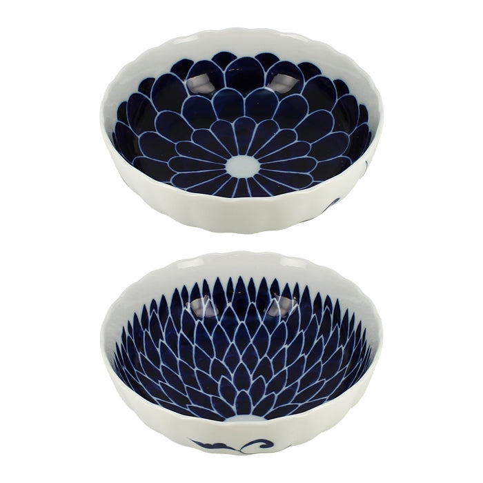 Scallop rim ceramic Bowl Large with blue flowers