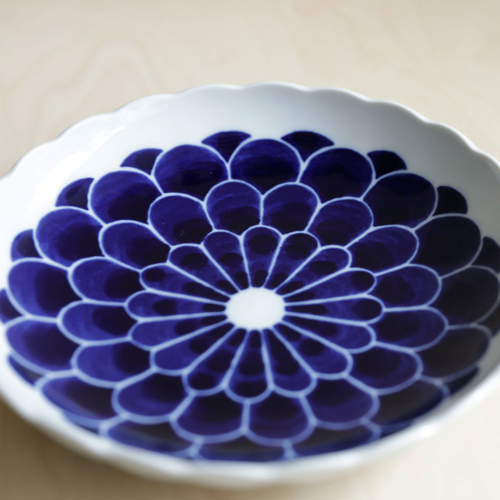 Scallop Rim Plate with Blue Peony Flowers